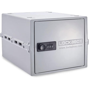 Lockabox One™ Opal White plastic lockable storage box with digital lock for secure organization and safety.