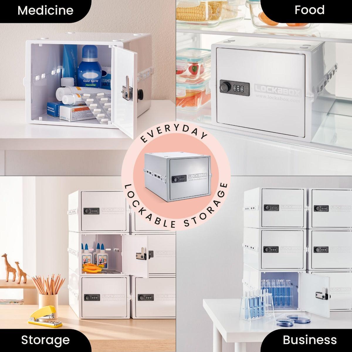 Lockabox One™ in Opal White, compact plastic lockable storage box with a built-in lock and clear design.