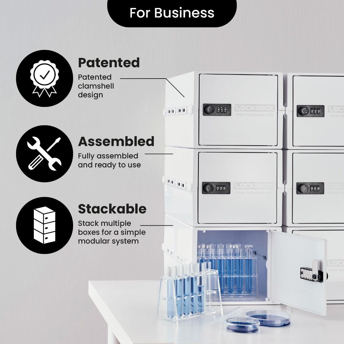Lockabox One in Opal White, compact plastic lockable storage box with a secure lid and integrated lock for secure storage.