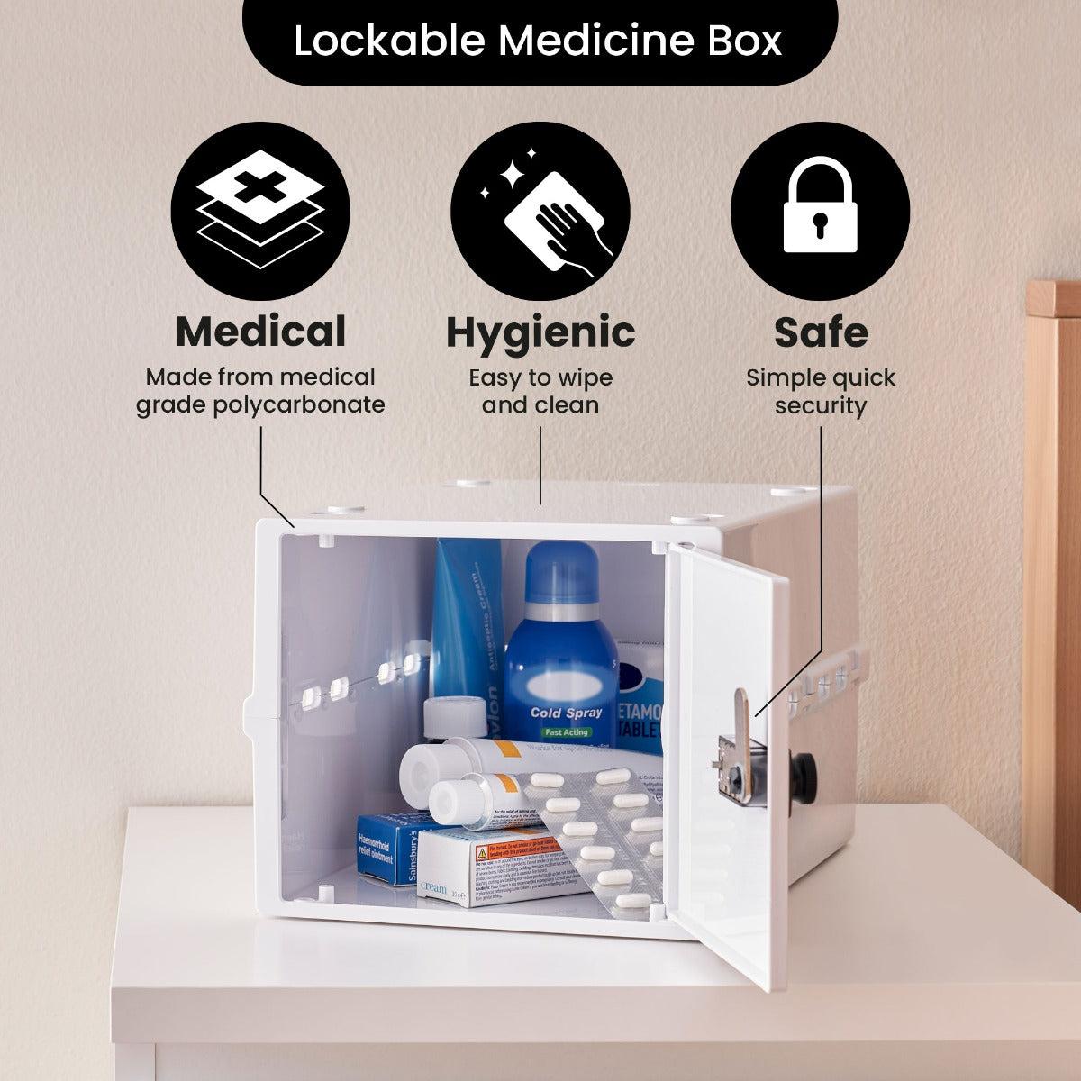 Lockabox One™ in Opal White, a compact lockable storage box with a transparent, white plastic body and secure locking mechanism.