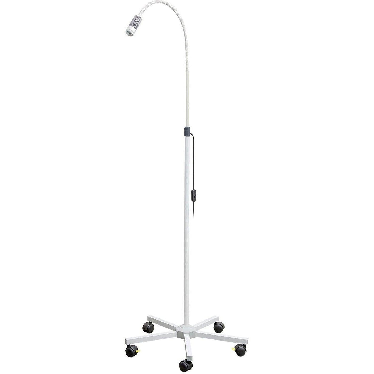 Luxamed LED examination lamp on a 5-foot powder-coated white stand, providing focused lighting for medical or dental exams.