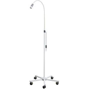 Luxamed LED examination lamp on a 5-foot powder-coated white stand, providing focused lighting for medical or dental exams.