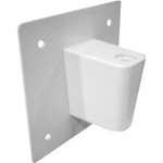 Luxo wall backing plate in metal with mounting holes, used to support and secure lighting fixtures or equipment.