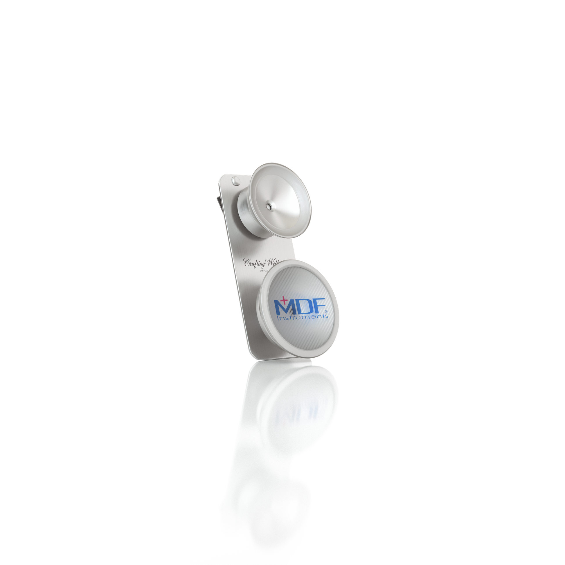 MDF Pediatric Attachment with Clip for ProCardial Titanium Stethoscope, featuring secure clip and pediatric-compatible design.
