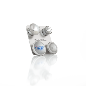 MDF Instruments pediatric and neonatal attachments with clip for ProCardial® Titanium stethoscope, shown attached to the stethoscope head.