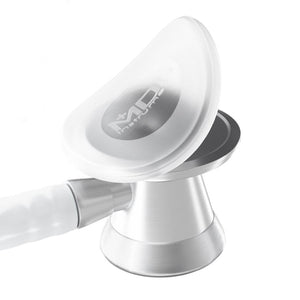 MDF Instruments Puresona® single-use diaphragm for stethoscope, black rubber medical accessory, close-up view.