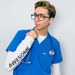 Bright blue MDF Instruments Acoustica® stethoscope displayed in a professional healthcare setting.
