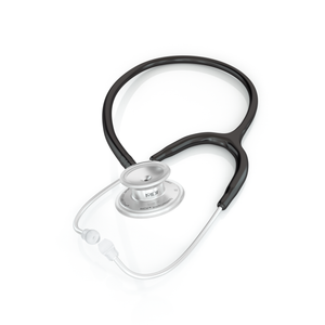 Black MD One® Adult Stethoscope by MDF Instruments with ear tubes and chest piece visible, designed for medical professionals.