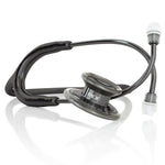 Black and pearl-colored MD One adult stethoscope by MDF Instruments with flexible tubing and eartips visible.