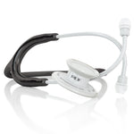 MD One® adult stethoscope in black and white from MDF Instruments, featuring flexible tubing and dual-head chest piece.