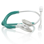Green MD One® adult stethoscope by MDF Instruments with silver accents, featuring flexible tubing and dual-head chest piece.