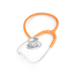 Orange MD One® adult stethoscope by MDF Instruments with flexible tubing and eartips, designed for medical professionals.