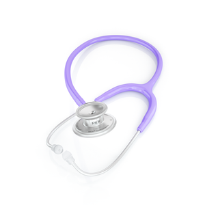 MD One® Adult stethoscope in pastel purple by MDF Instruments, showing the chest piece and flexible tubing.