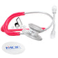 MD One® adult stethoscope in raspberry color by MDF Instruments, showing flexible tubing and chest piece for medical examinations.