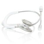 White MD One® Adult Stethoscope by MDF Instruments with flexible tubing and chest piece, used for medical auscultation.
