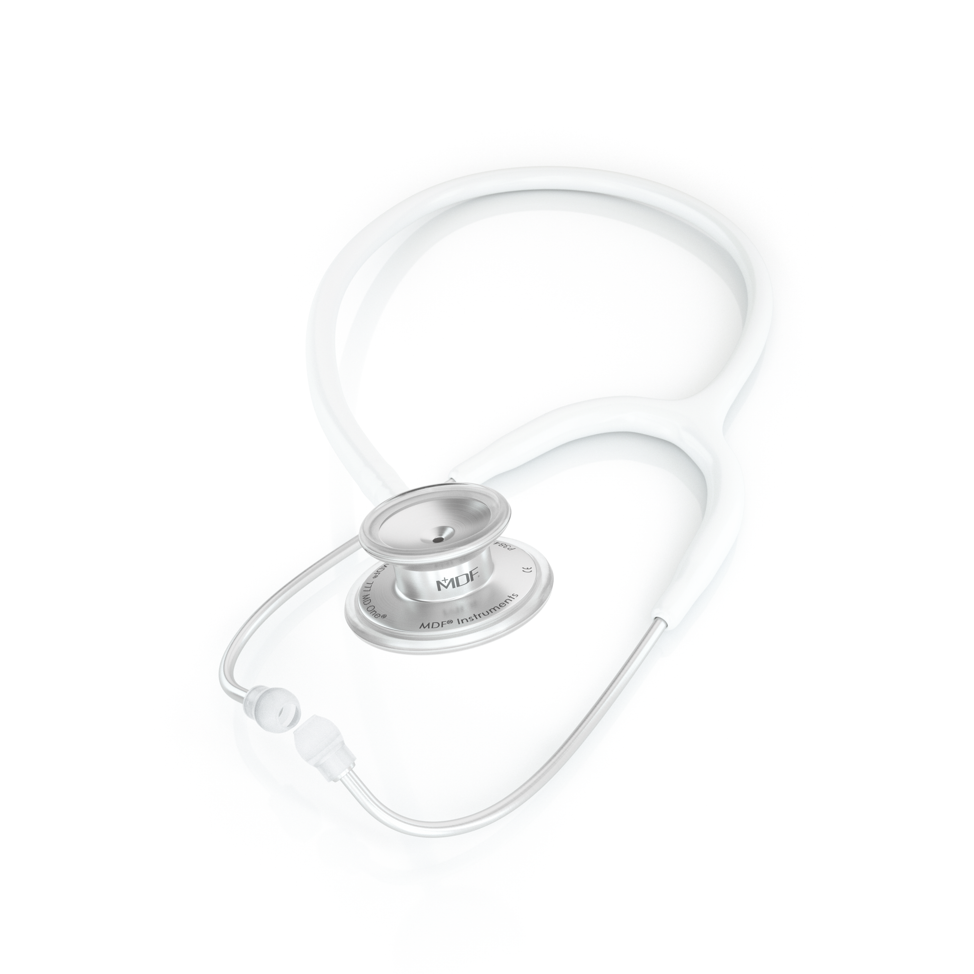 White MD One® adult stethoscope by MDF Instruments with flexible tubing and chest piece for medical examinations.
