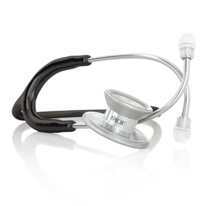 Black MD One® Epoch® Titanium adult stethoscope with dual head chest piece and flexible tubing by MDF Instruments.