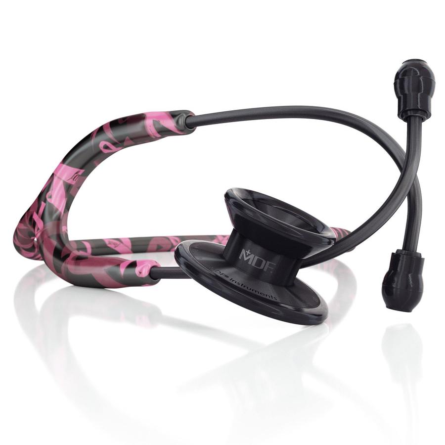 MD One® Epoch® Titanium adult stethoscope in Fighter Girl/Blackout color by MDF Instruments, featuring black tubing and stainless steel chest piece