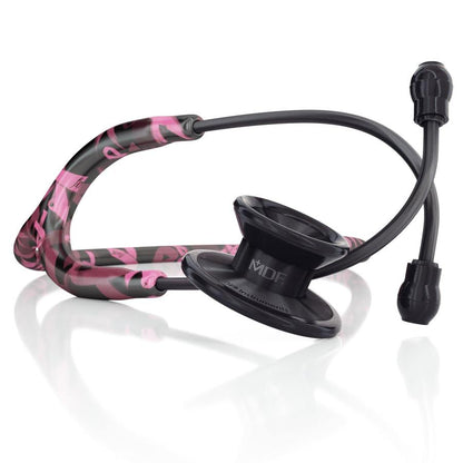 MD One® Epoch® Titanium adult stethoscope in Fighter Girl/Blackout color by MDF Instruments, featuring black tubing and stainless steel chest piece