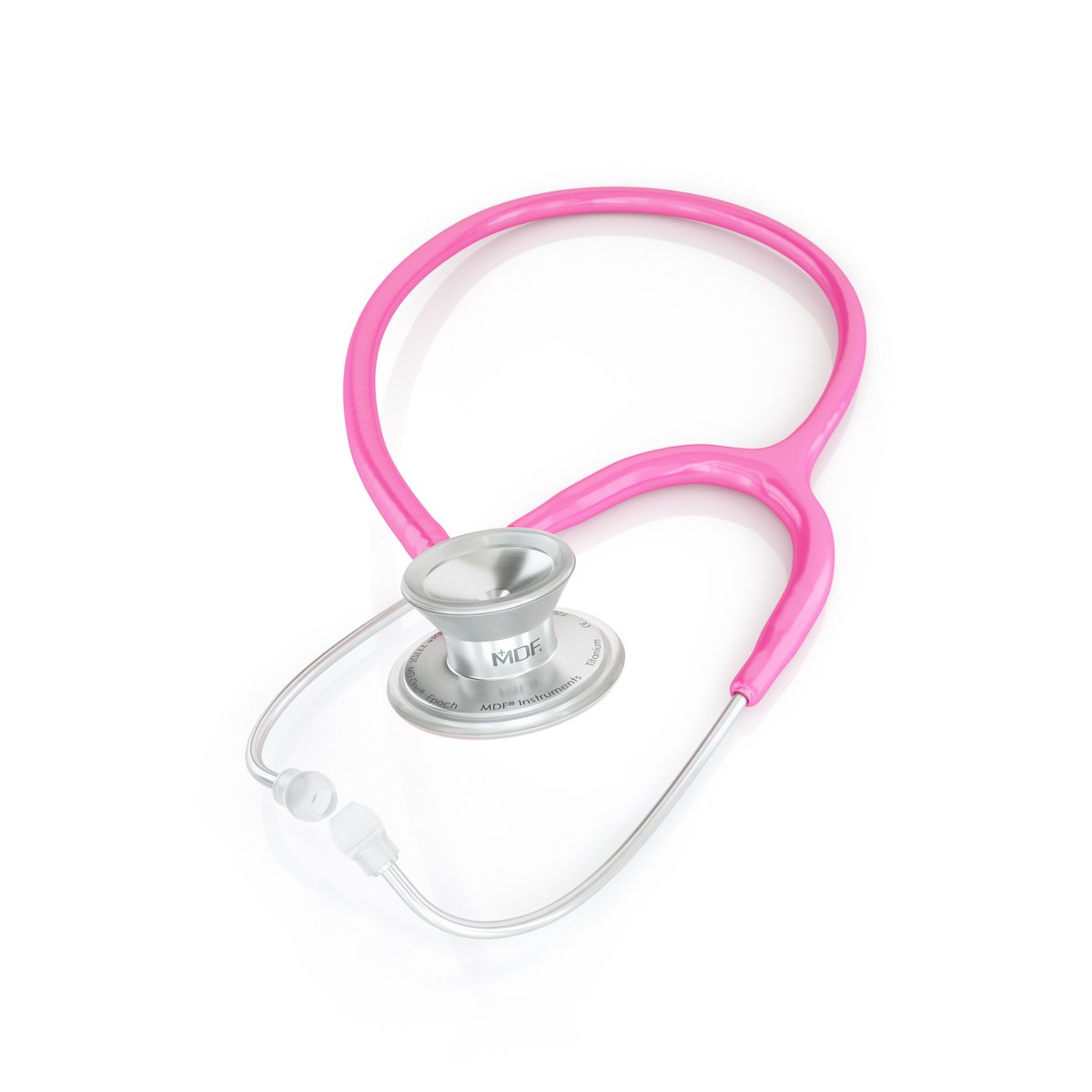 Fuchsia MD One Epoch Titanium adult stethoscope with flexible tubing and dual head chest piece by MDF Instruments.