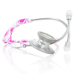 Pink MDF Instruments MD One Epoch Titanium adult stethoscope with pink tubing and chest piece, designed for medical professionals.