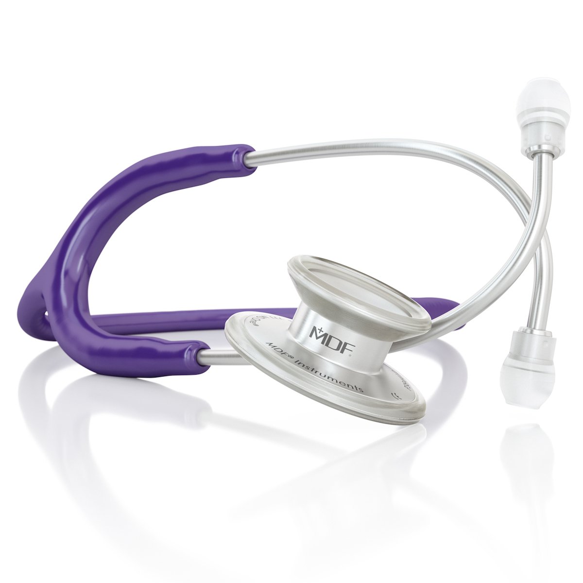 MD One® Epoch® Titanium adult stethoscope in purple with flexible tubing and chest piece, designed for medical professionals.