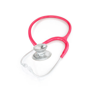 Raspberry MD One® Epoch® titanium adult stethoscope by MDF Instruments with flexible tubing and stainless steel chest piece.