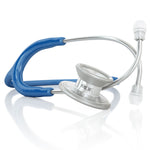 MD One® Epoch® Titanium adult stethoscope in royal blue with silver chest piece and flexible tubing, designed for medical professionals.