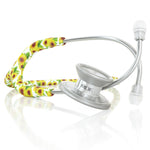 MD One Epoch Titanium adult stethoscope by MDF Instruments with sunflower-themed tubing and chest piece for medical professionals.