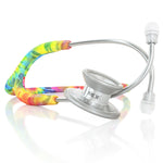 MD One® Epoch® Titanium adult stethoscope with tie-dye tubing by MDF Instruments, featuring dual-head chest piece and flexible tubing.
