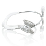 MD One Epoch Titanium adult stethoscope in white with stainless steel chest piece and flexible tubing, by MDF Instruments.