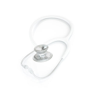 White MD One® Epoch® Titanium adult stethoscope by MDF Instruments with dual head and flexible tubing.