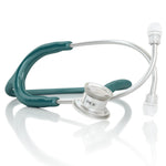 Green MD One® infant stethoscope by MDF Instruments with soft eartips and flexible tubing, designed for pediatric auscultation.