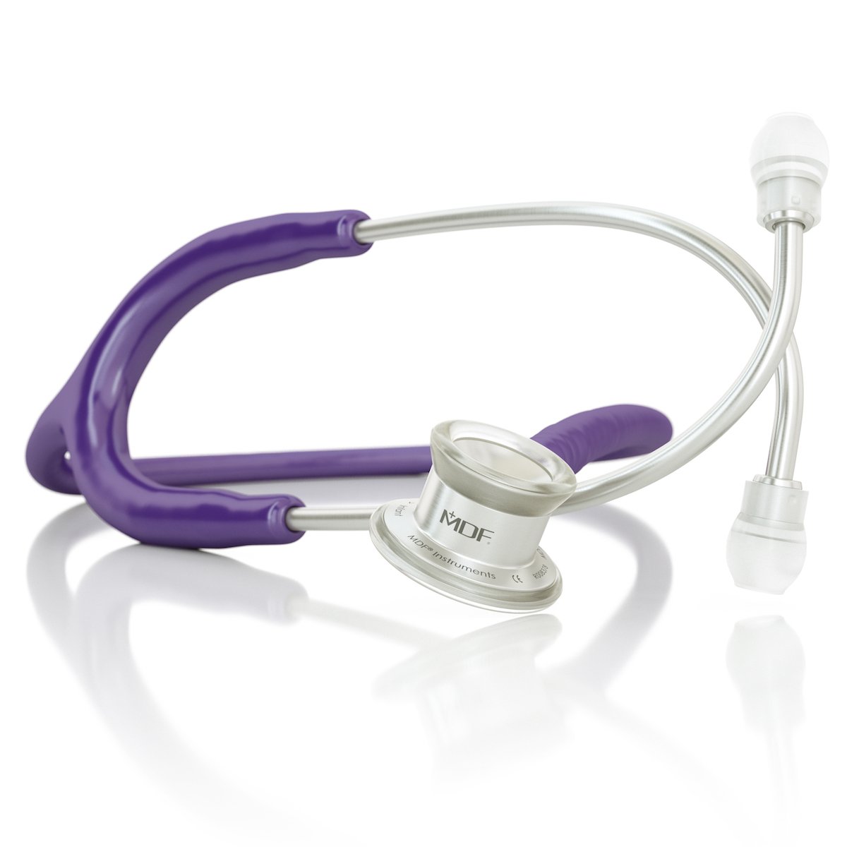 MD One® Infant Stethoscope by MDF Instruments in purple, featuring flexible tubing and soft eartips for pediatric auscultation.