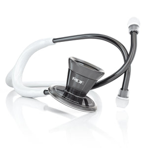 White and Perla Noire MDF ProCardial adult cardiology stethoscope with dual-head chest piece and flexible tubing.