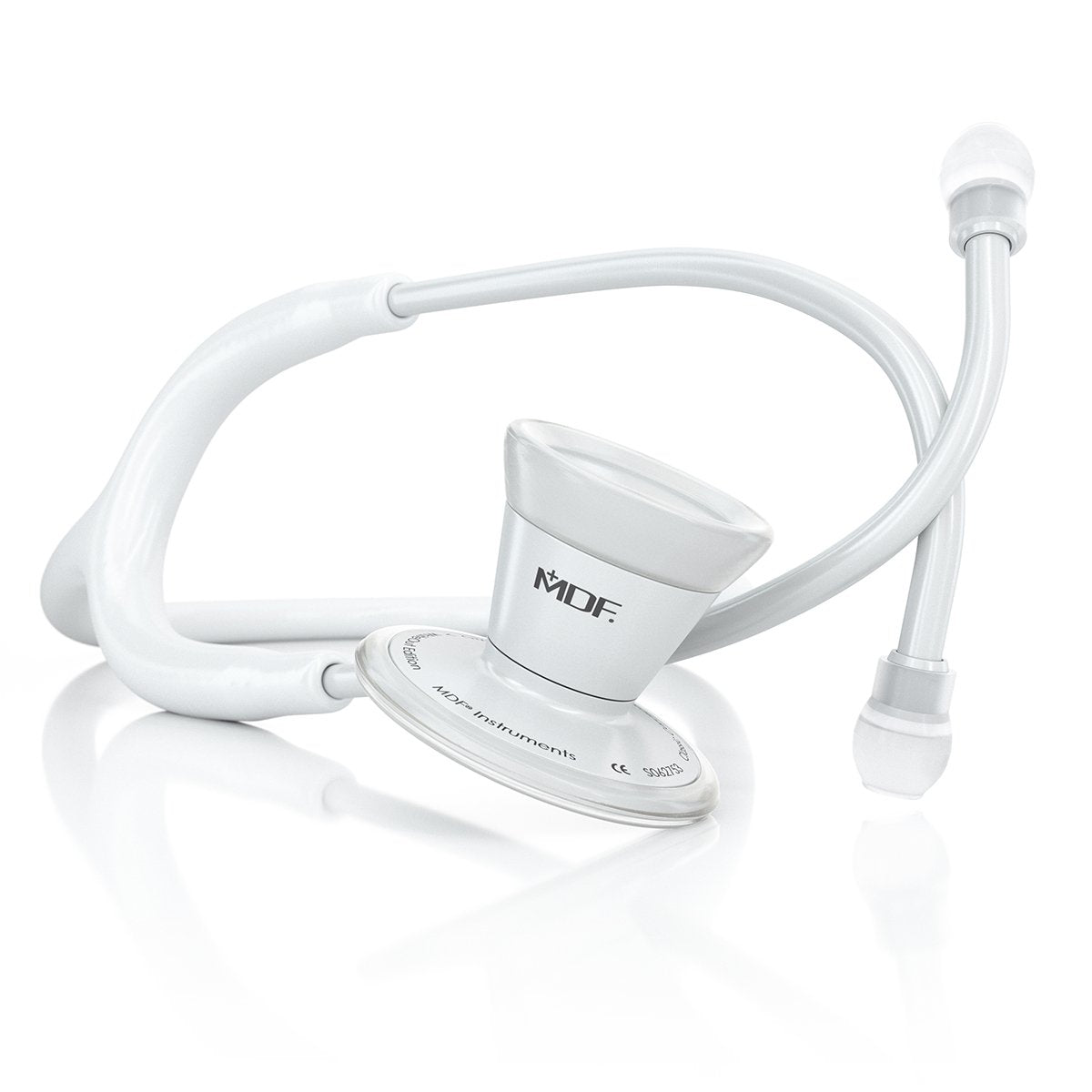 White MDF Instruments ProCardial adult cardiology stethoscope with dual head and comfortable eartips, designed for medical professionals.