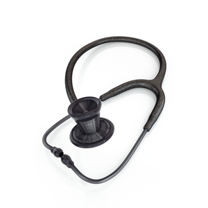 ProCardial titanium adult cardiology stethoscope in black glitter with blackOut tubing and carrying case by MDF Instruments.