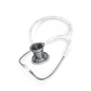 MDF ProCardial Titanium cardiology stethoscope with Carrera Marble and Metalika finish, featuring dual-head chest piece and flexible tubing.