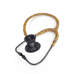 ProCardial titanium adult cardiology stethoscope with cheetah and blackout finish, featuring dual-head chest piece and ergonomic tubing.