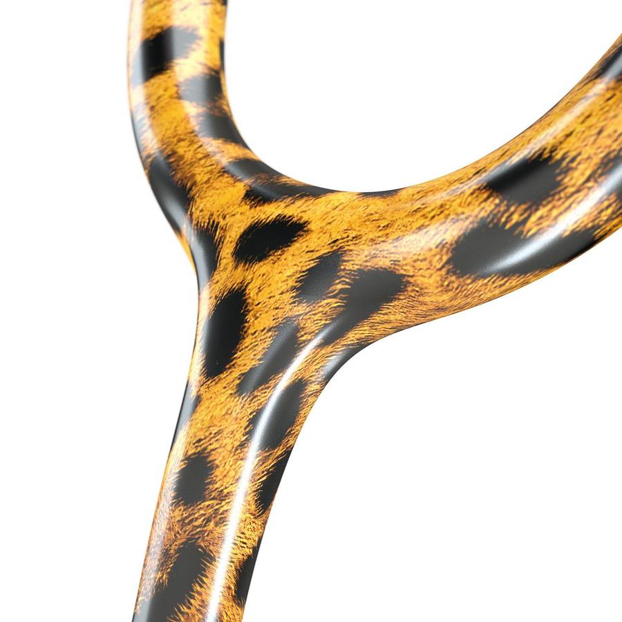 MDF Instruments ProCardial titanium adult cardiology stethoscope with cheetah and blackout tubing, shown with carrying case.