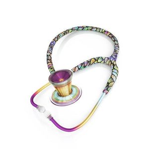 MDF ProCardial Titanium Adult Cardiology Stethoscope in Mermaid/Kaleidoscope design with carrying case, featuring dual-head chest piece.