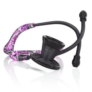MDF Instruments ProCardial Titanium adult cardiology stethoscope in Muddy Girl Camo and BlackOut, with dual head and flexible tubing.