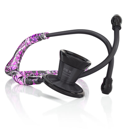 MDF Instruments ProCardial Titanium adult cardiology stethoscope in Muddy Girl Camo and BlackOut, with dual head and flexible tubing.