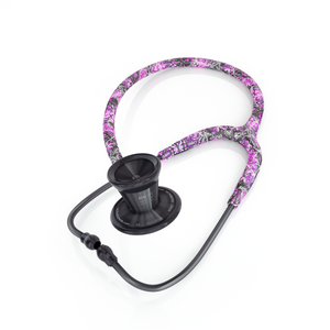 MDF Instruments ProCardial titanium adult cardiology stethoscope in Muddy Girl Camo and blackout colors, with chest piece and tubing visible