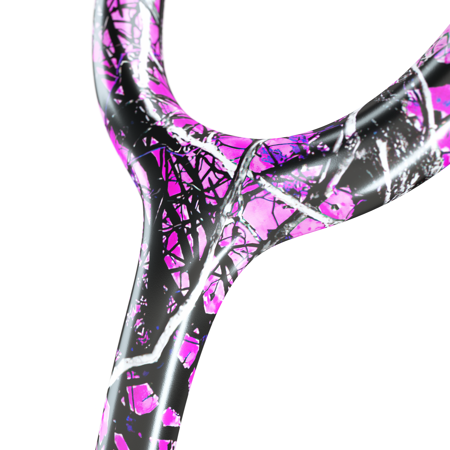 ProCardial Titanium adult cardiology stethoscope in muddy girl camo and blackout colors, with dual listening headset from MDF Instruments.