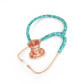 ProCardial Titanium adult cardiology stethoscope by MDF Instruments with peacock and rose gold accents, included case, and dual head.
