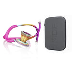 Pink glitter and rose gold ProCardial titanium adult cardiology stethoscope with case by MDF Instruments.