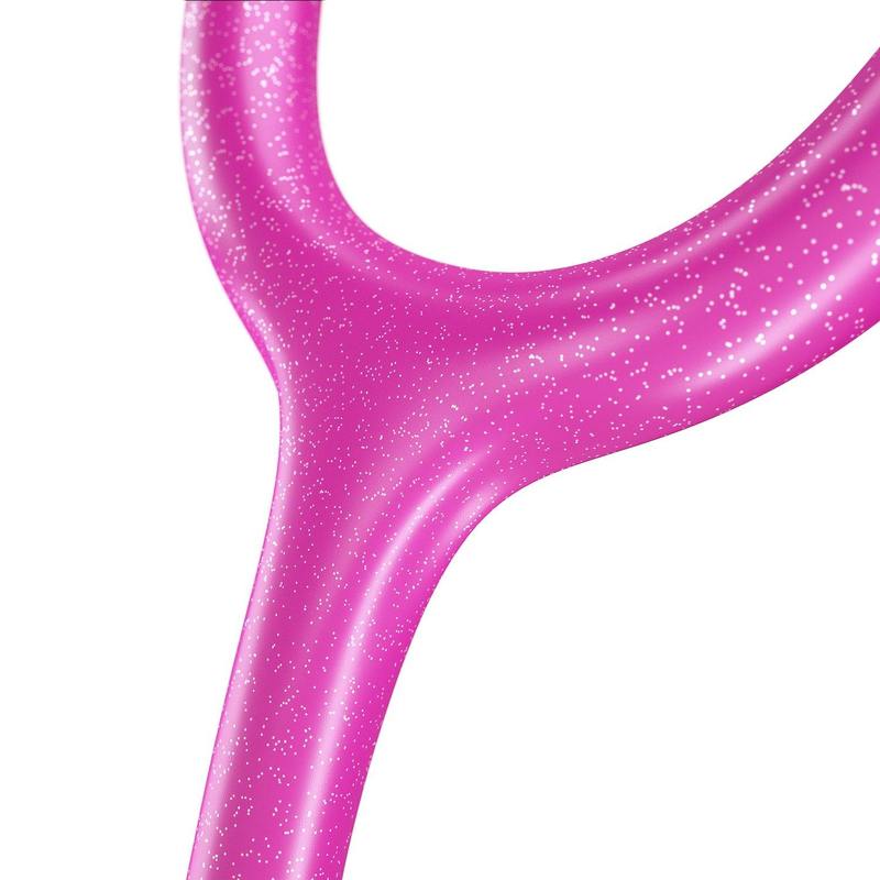 MDF Instruments ProCardial titanium adult cardiology stethoscope with pink glitter and rose gold accents, shown with carrying case