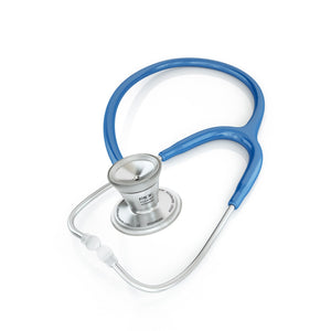 Royal blue ProCardial titanium adult stethoscope by MDF Instruments with flexible tubing and dual head chest piece.