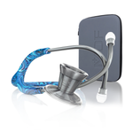 MDF Instruments ProCardial Titanium adult cardiology stethoscope with Starry Night and Metalika finishes, shown with carrying case.